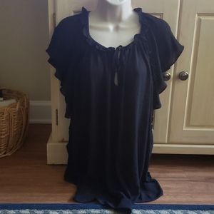 NWT Worthington Black Sheer Ruffle Blouse